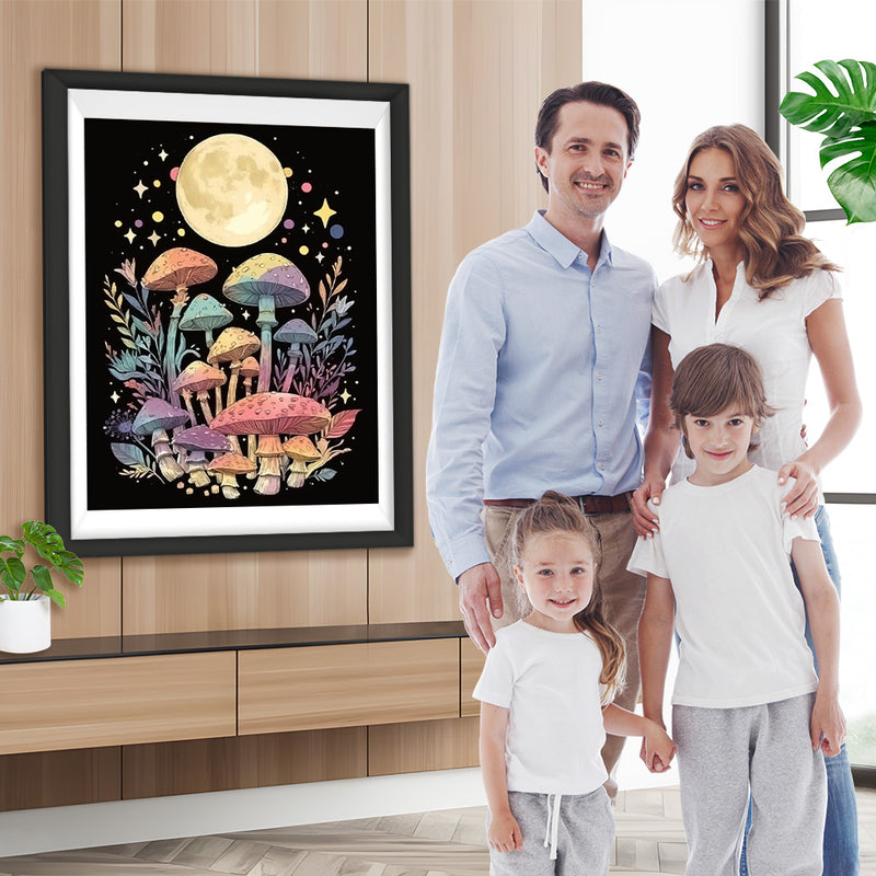 Mond und bunte Pilze Diamond Painting