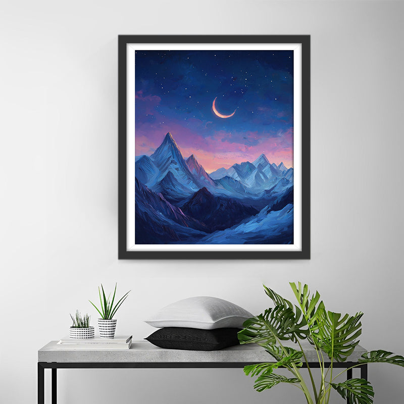 Mondsichel über den Bergen Diamond Painting