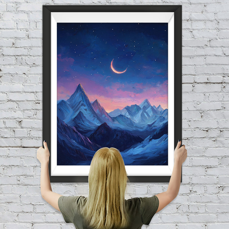 Mondsichel über den Bergen Diamond Painting
