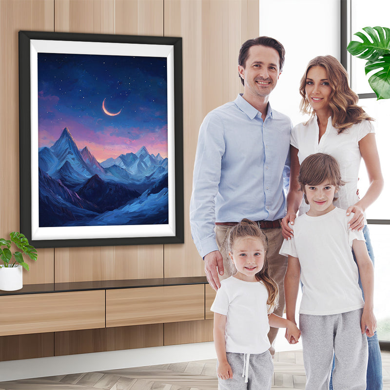 Mondsichel über den Bergen Diamond Painting