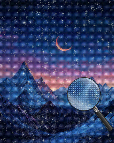 Mondsichel über den Bergen Diamond Painting