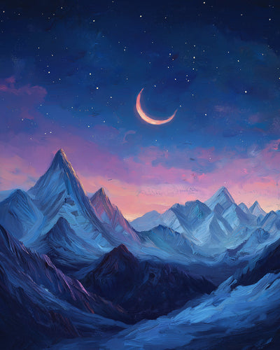 Mondsichel über den Bergen Diamond Painting