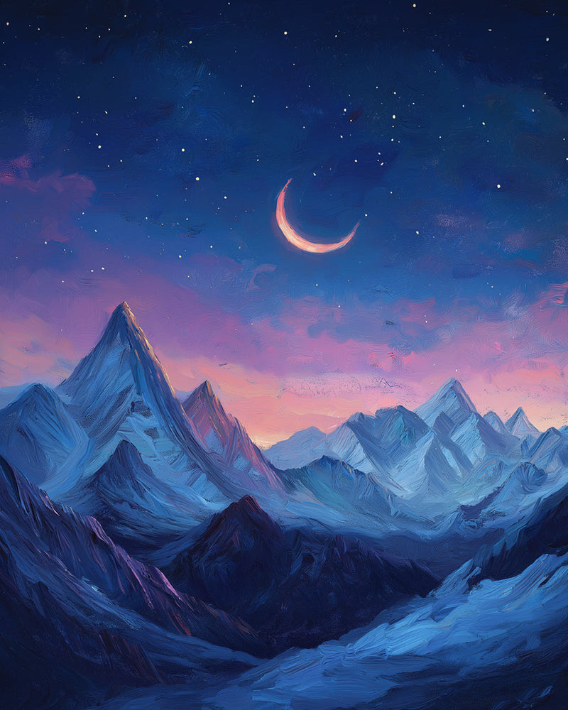 Mondsichel über den Bergen Diamond Painting