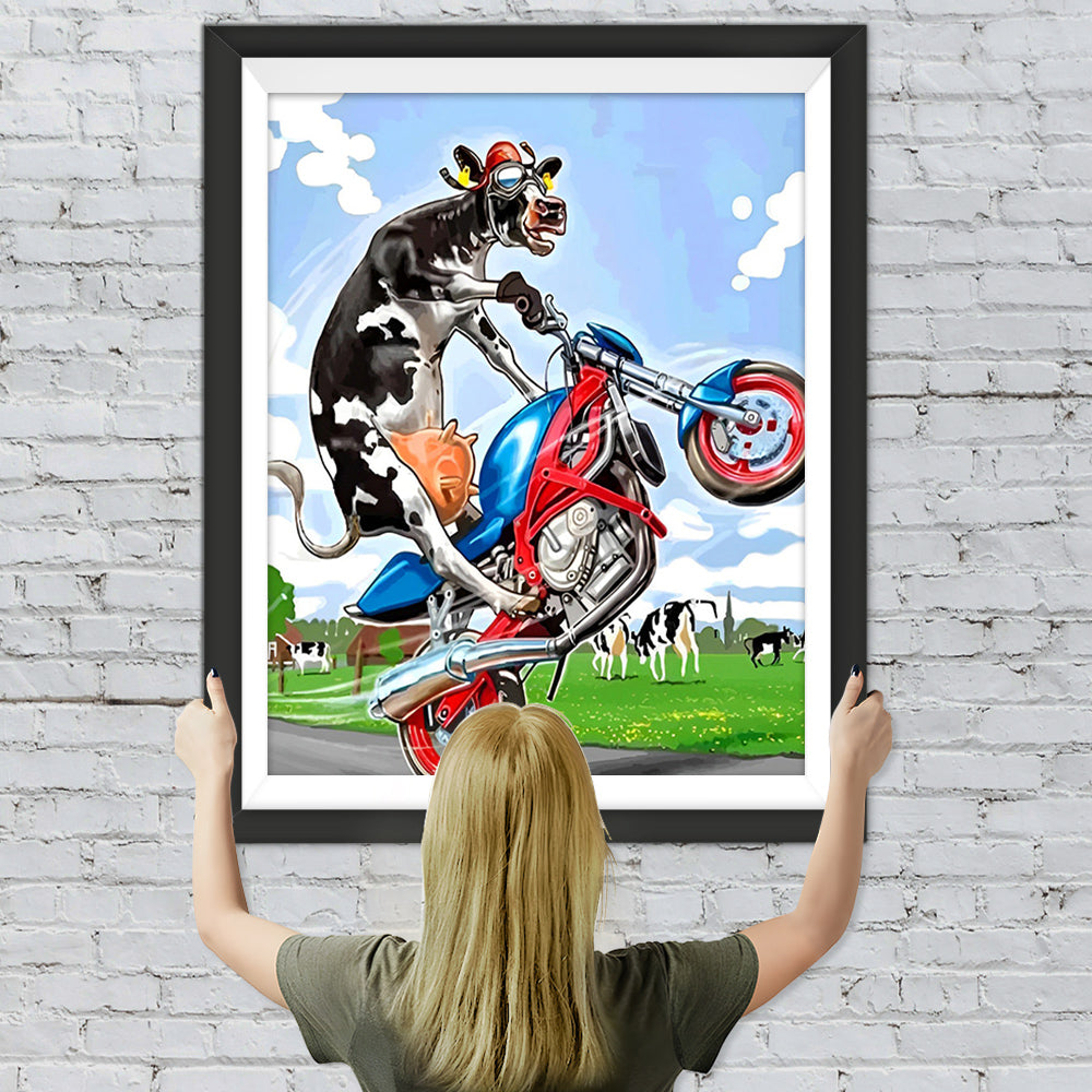 Motorrad fahrende Kuh Diamond Painting