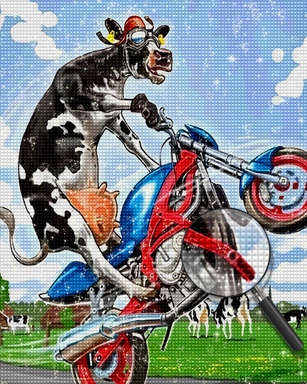 Motorrad fahrende Kuh Diamond Painting