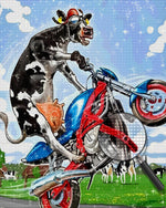 Motorrad fahrende Kuh Diamond Painting