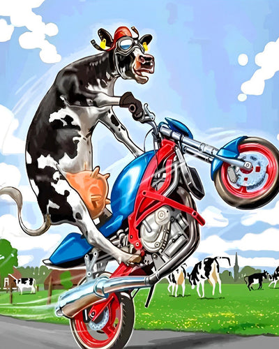 Motorrad fahrende Kuh Diamond Painting