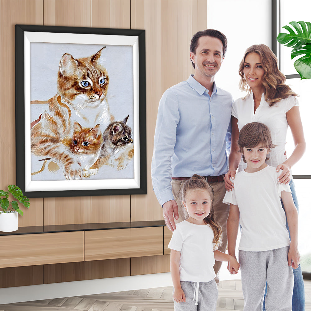 Mutter Katze und ihre Kinder Diamond Painting