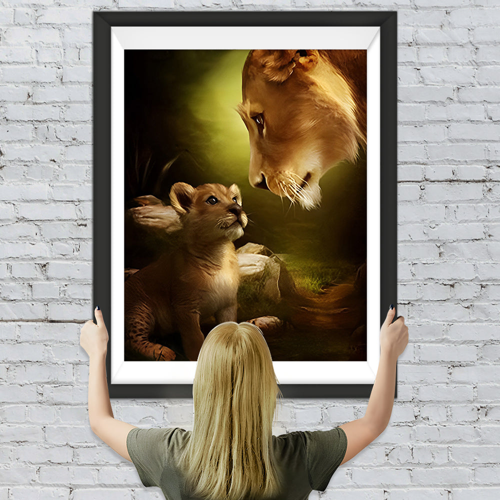 Mutter Löwe und junger Löwe Diamond Painting