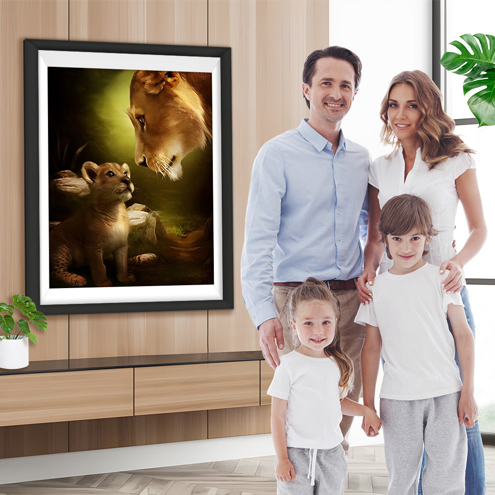 Mutter Löwe und junger Löwe Diamond Painting