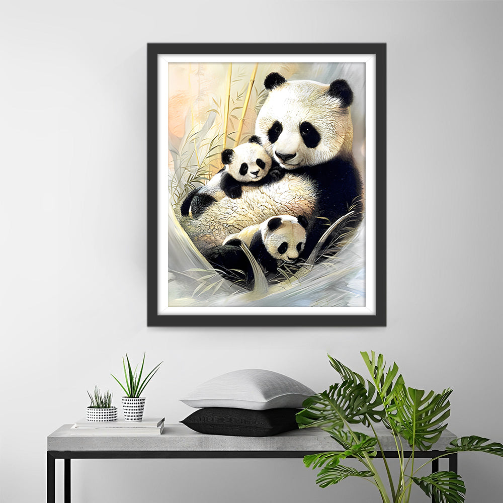 Mutter Panda hält Babies Diamond Painting