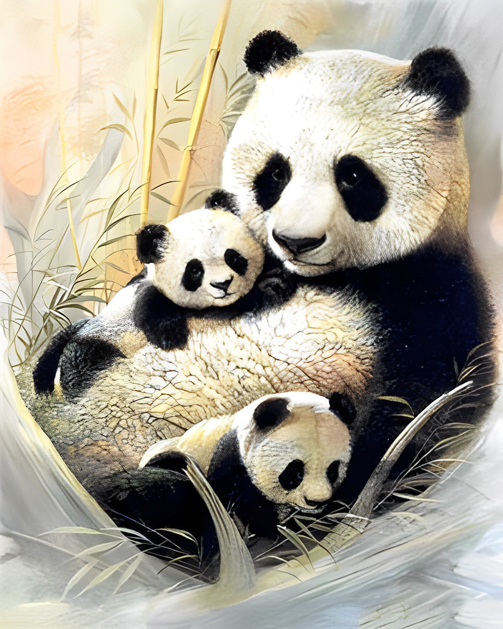 Mutter Panda hält Babies Diamond Painting