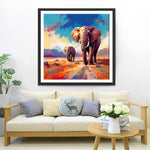 Mutter und Baby-Elefant auf der Bergstraße Diamond Painting