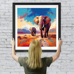 Mutter und Baby-Elefant auf der Bergstraße Diamond Painting