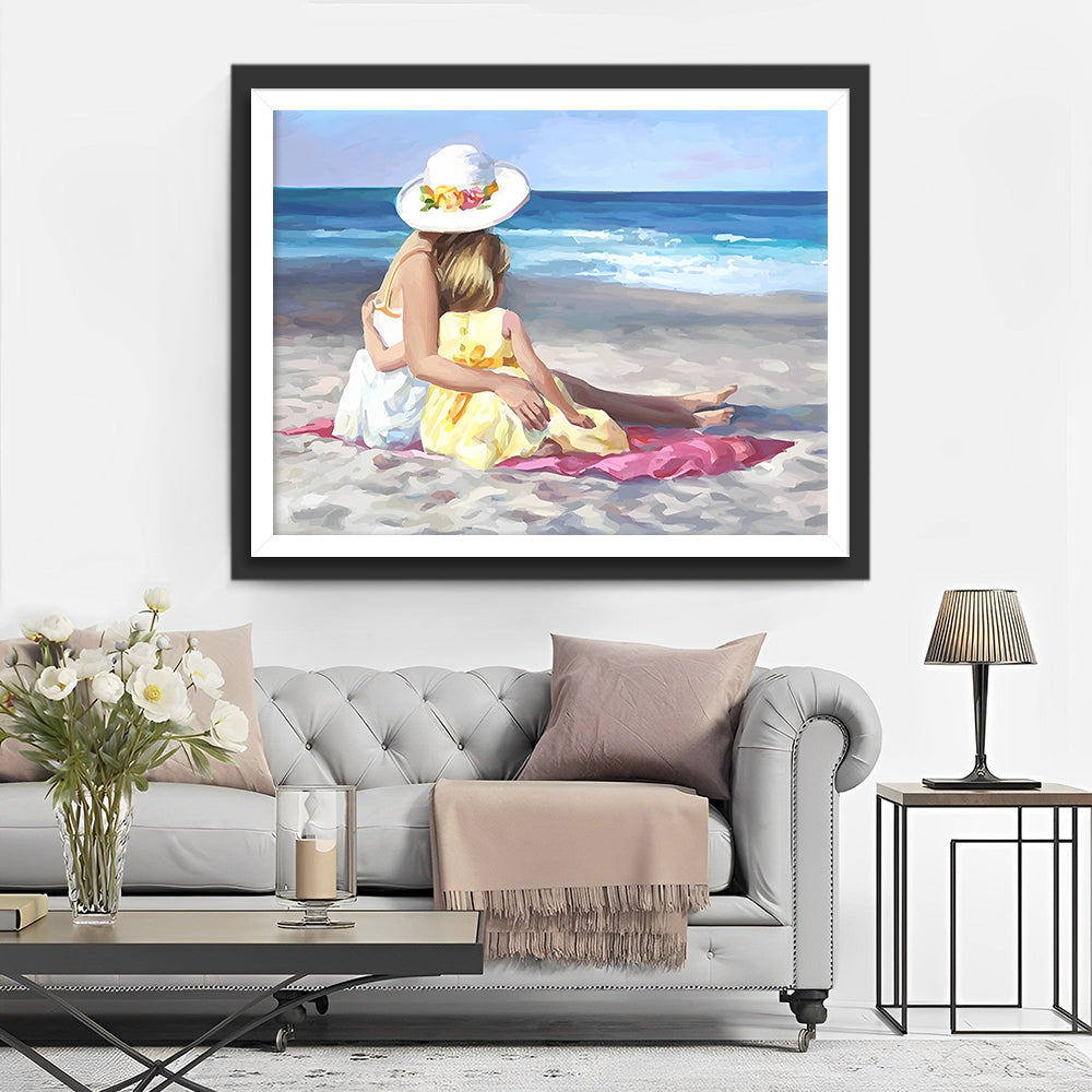Mutter und Tochter am Strand Diamond Painting