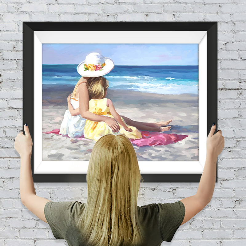 Mutter und Tochter am Strand Diamond Painting