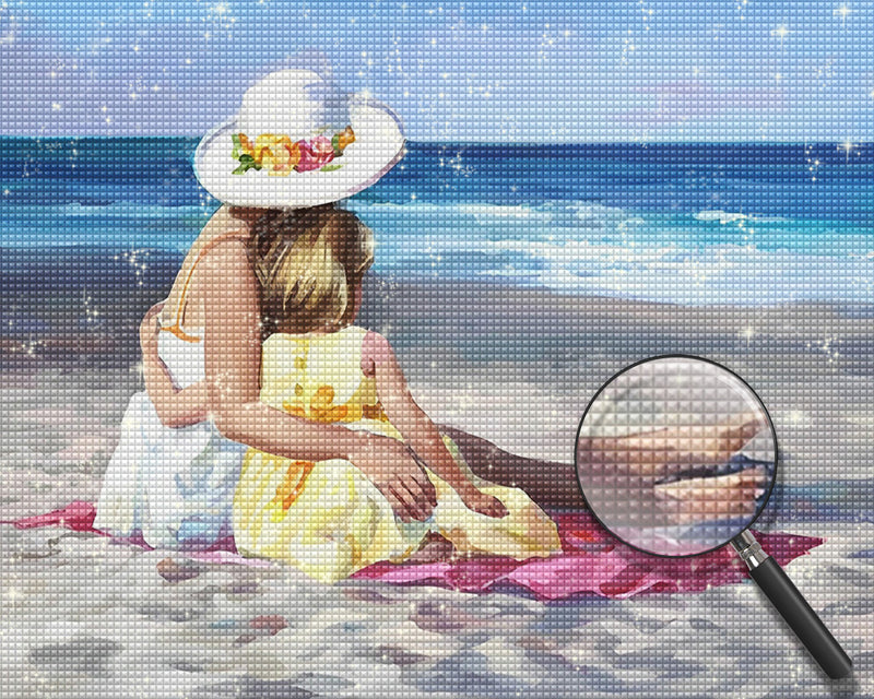 Mutter und Tochter am Strand Diamond Painting