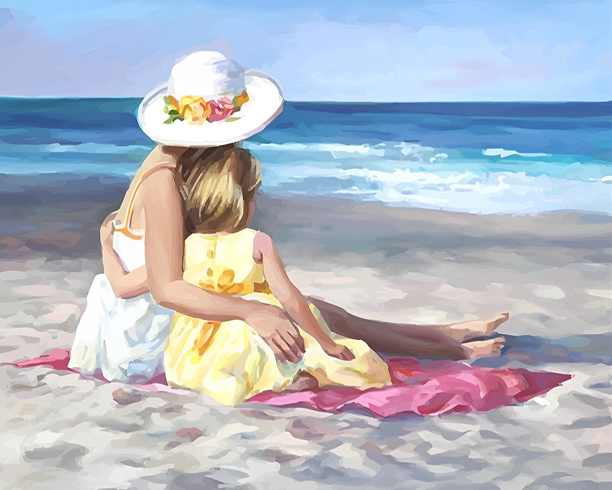 Mutter und Tochter am Strand Diamond Painting
