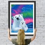 Mutter Weißer Bär und Bärchen im Polarlicht Diamond Painting