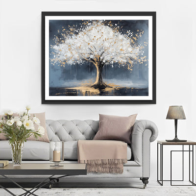 Mystischer Baum in Weiß und Gold Diamond Painting