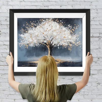 Mystischer Baum in Weiß und Gold Diamond Painting