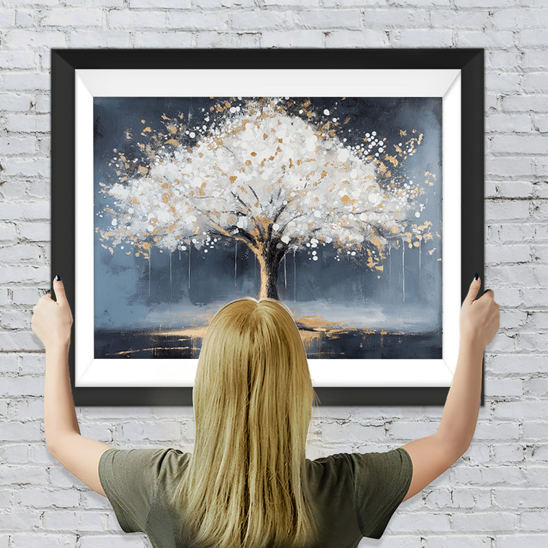 Mystischer Baum in Weiß und Gold Diamond Painting