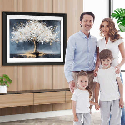 Mystischer Baum in Weiß und Gold Diamond Painting