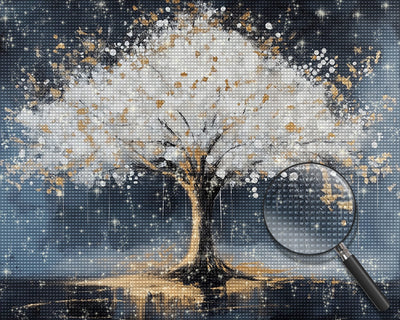 Mystischer Baum in Weiß und Gold Diamond Painting