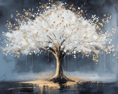 Mystischer Baum in Weiß und Gold Diamond Painting