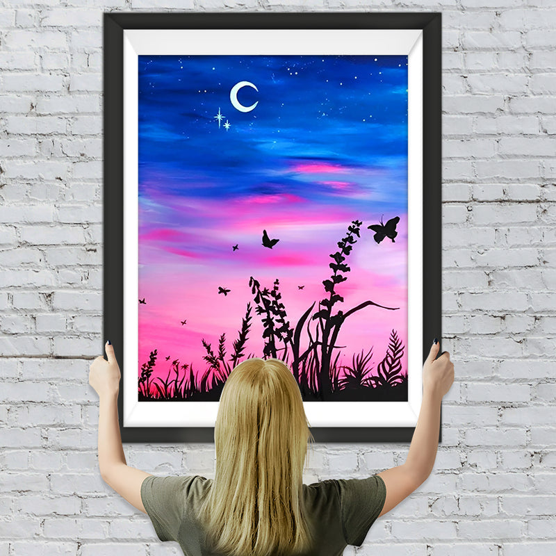 Nachthimmel Sichelmond Schmetterlinge Diamond Painting