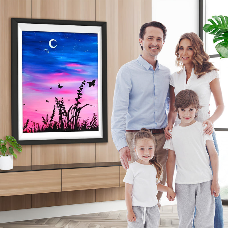Nachthimmel Sichelmond Schmetterlinge Diamond Painting