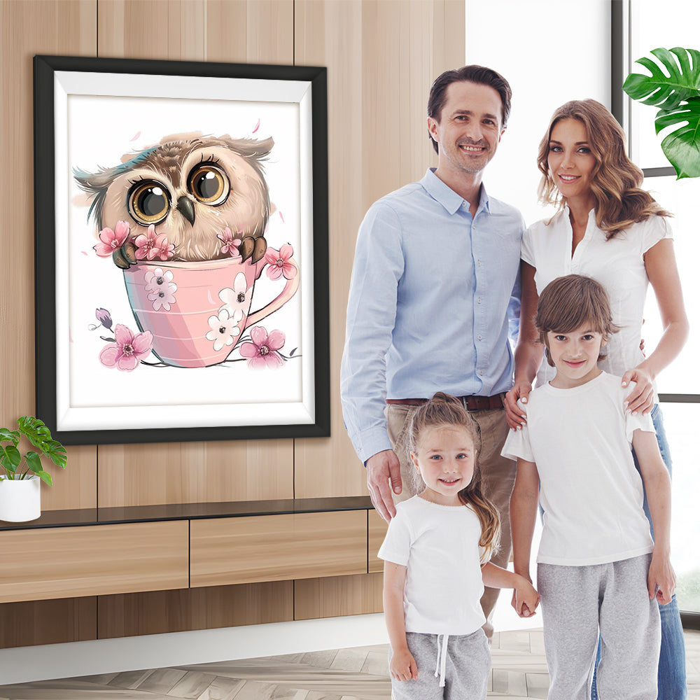 Niedliche Eule in der Tasse Diamond Painting
