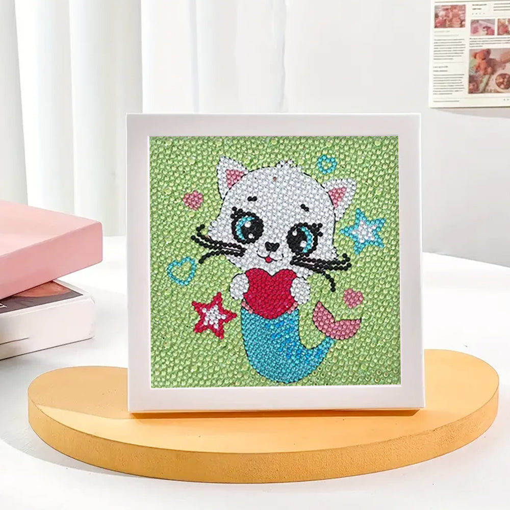 Niedliche Katze Meerjungfrau Mini-Kristallpünktchen Diamond Painting