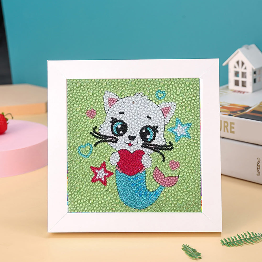 Niedliche Katze Meerjungfrau Mini-Kristallpünktchen Diamond Painting