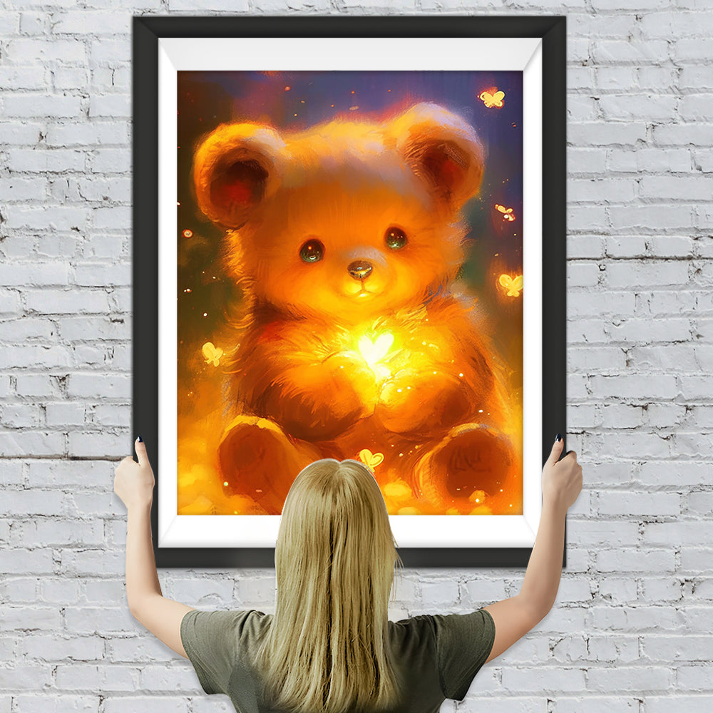 Niedlicher Bär mit Leuchtenden Schmetterlingen Diamond Painting