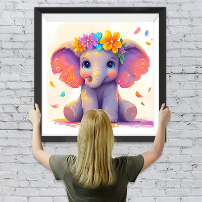 Niedlicher Cartoon Elefant mit Blumen Diamond Painting
