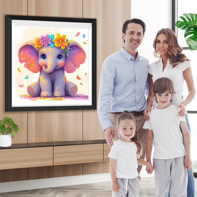 Niedlicher Cartoon Elefant mit Blumen Diamond Painting
