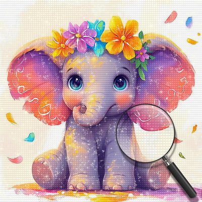 Niedlicher Cartoon Elefant mit Blumen Diamond Painting
