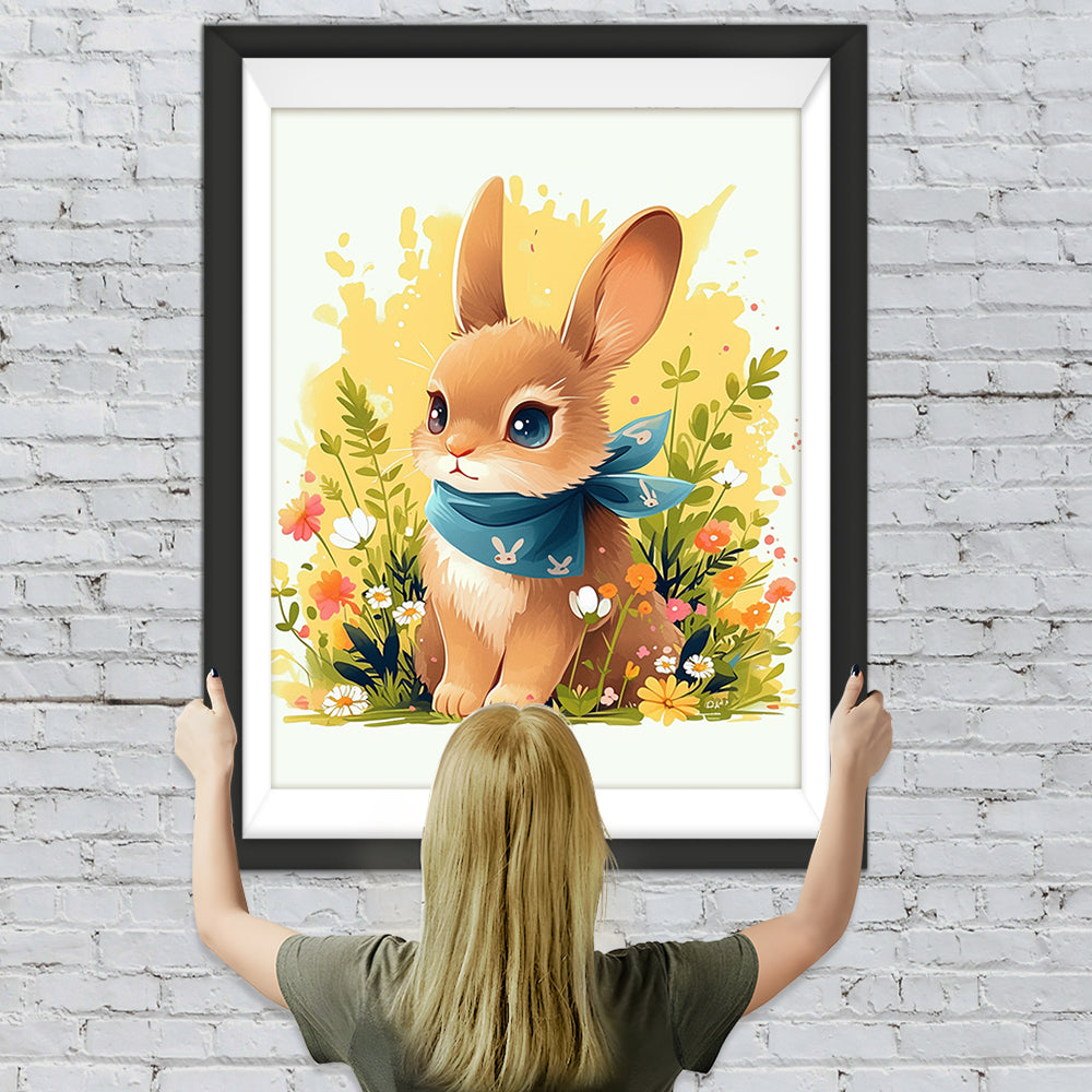 Niedlicher Hase in Blumen Diamond Painting