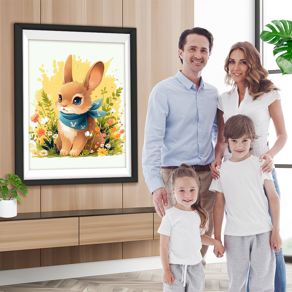 Niedlicher Hase in Blumen Diamond Painting