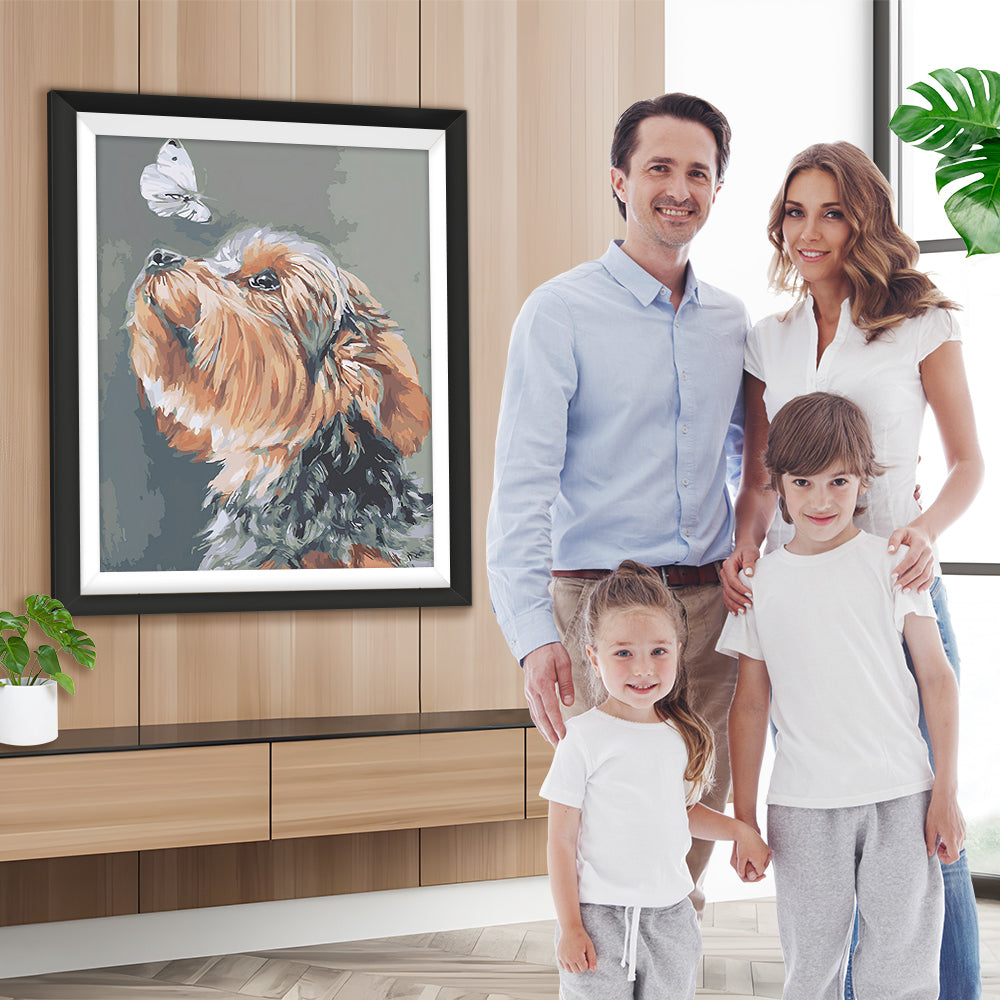 Niedlicher Hund und Schmetterling Diamond Painting