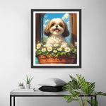 Niedlicher Shih Tzu und Blumen Diamond Painting