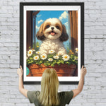 Niedlicher Shih Tzu und Blumen Diamond Painting