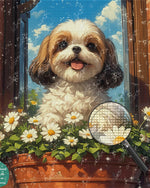 Niedlicher Shih Tzu und Blumen Diamond Painting