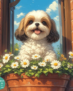 Niedlicher Shih Tzu und Blumen Diamond Painting