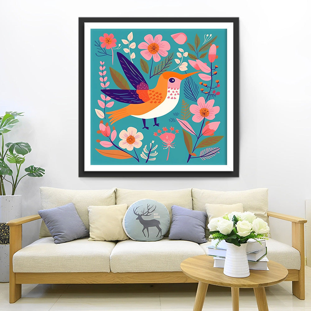Niedlicher Vogel und Blumen Diamond Painting