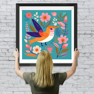 Niedlicher Vogel und Blumen Diamond Painting