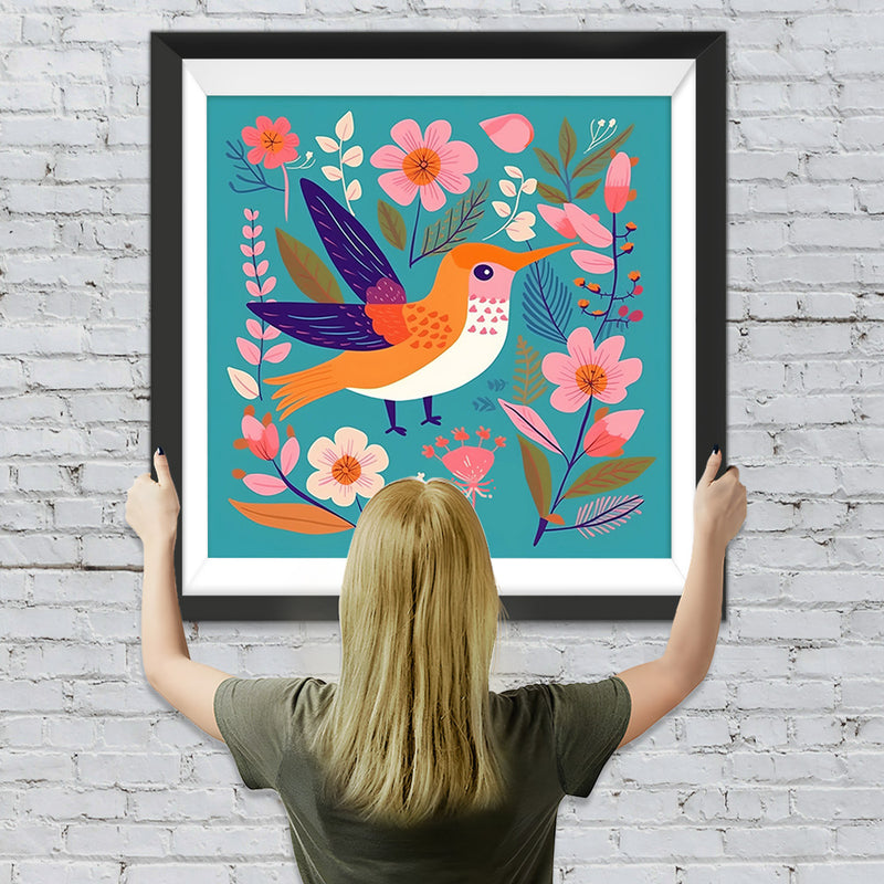 Niedlicher Vogel und Blumen Diamond Painting