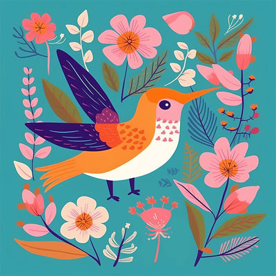 Niedlicher Vogel und Blumen Diamond Painting