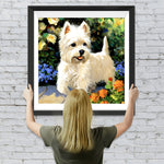 Niedlicher weißer Hund und Blumen Diamond Painting